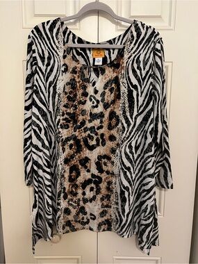 Ruby Rd. Black & Brown Animal Print Tunic